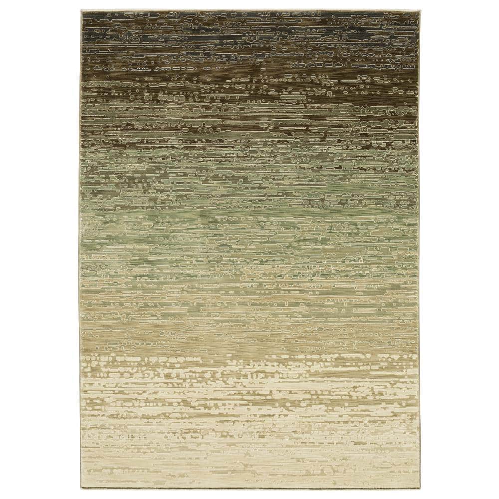 Ross Patio Rug AVERLEY HOME Ross Beige/Green 7 ft. x 10 ft. Abstract Distressed Stripe ...
