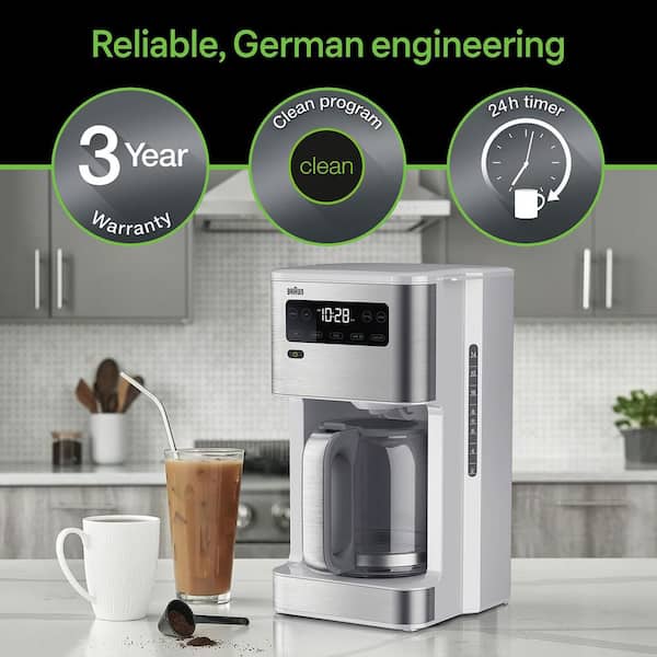Braun PureFlavor 14-Cup Programmable Stainless Steel White Drip Coffee Maker  KF5650WH - The Home Depot
