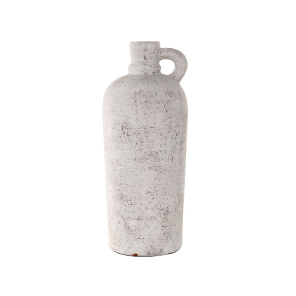 Litton Lane Cream Antique Style Textured Ceramic Decorative Vase with Curved Handle