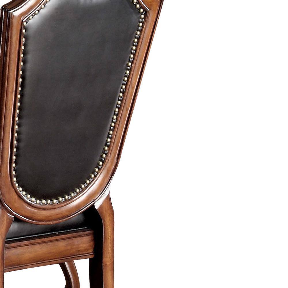 Chateau De Ville Black Leather and Wood High Side Chair