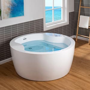 59 in. x 59 in. Acrylic FlatBottom Whirlpool and Air Combination Heated Bathtub w/Drain and Overflow Included in White