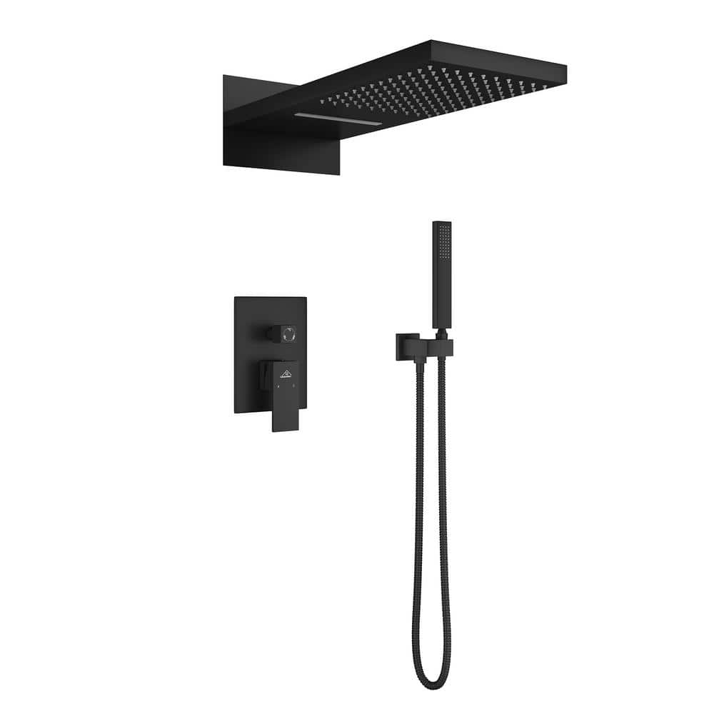 Matte Black Dual-Function Rain Shower System with Handheld Spray
