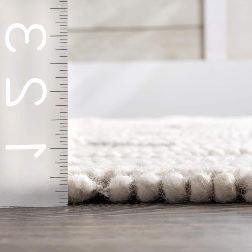 Handmade Beige Wool Trellis Tufted Rectangular Rug