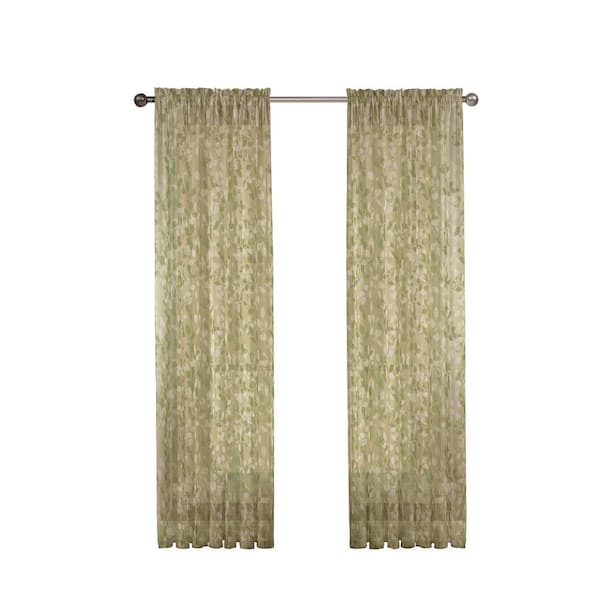 Window Elements Sheer Pinehurst Printed 54 in. W x 84 in. L Rod Pocket Extra Wide Curtain Panel in Sheer Leaf