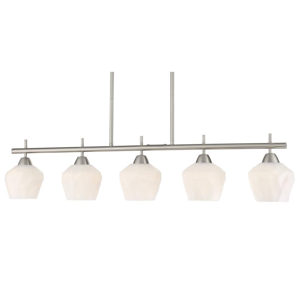 Camrin 5-Light Brushed Nickel and Glass Island Pendant