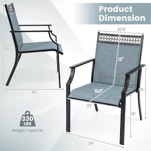 Metal Outdoor Dining Chair with All Weather Breathable Fabric High Backrest in Blue Set of 2