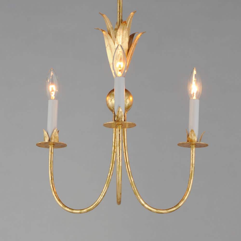 Gold Leaf 3-Light Candle Chandelier with Off-White Covers