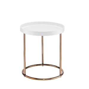 18.5 in. x 21.75 in. White Round Wood Edie Mid-Century Lipped Edge Side Table with Copper Legs
