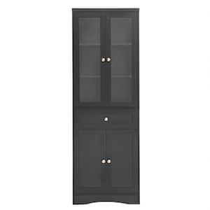 23 in. W x 14.3 in. D x 66.9 in. H Tall Bathroom Storage Cabinet with Four Doors, Drawers and Adjustable Shelf, Black