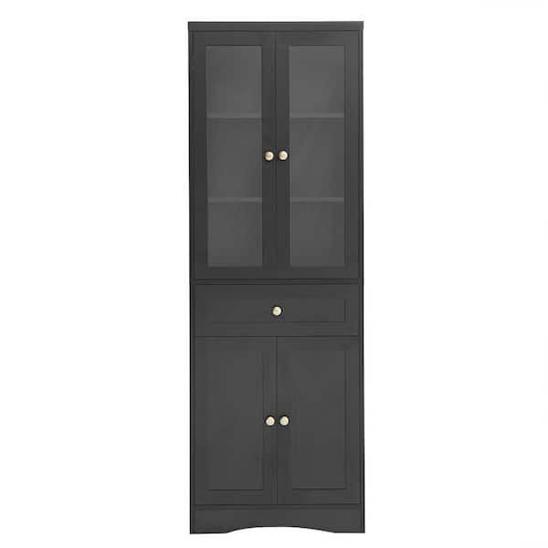 23 in.W x 14.3 in.D x 66.9 in.H Bathroom Storage Cabinet with 4 Door, Drawer, Adjustable Shelf, Black, Assemble Required