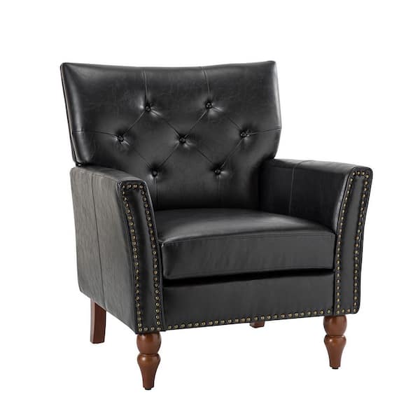 JAYDEN CREATION Enzio Black Vegan Leather Armchair with Nailhead Trim