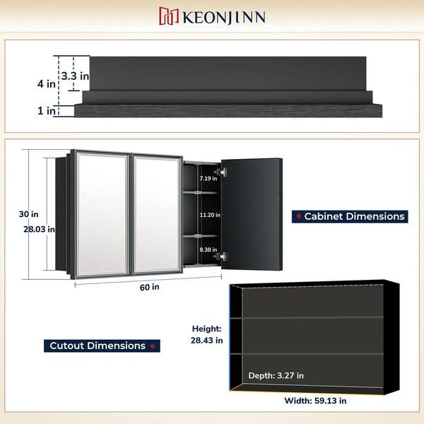 KeonJinn 60 in. W x 30 in. H Rectangular Aluminum Alloy KeonJinn 60 in. W x 30 in. H Rectangular Aluminum Alloy