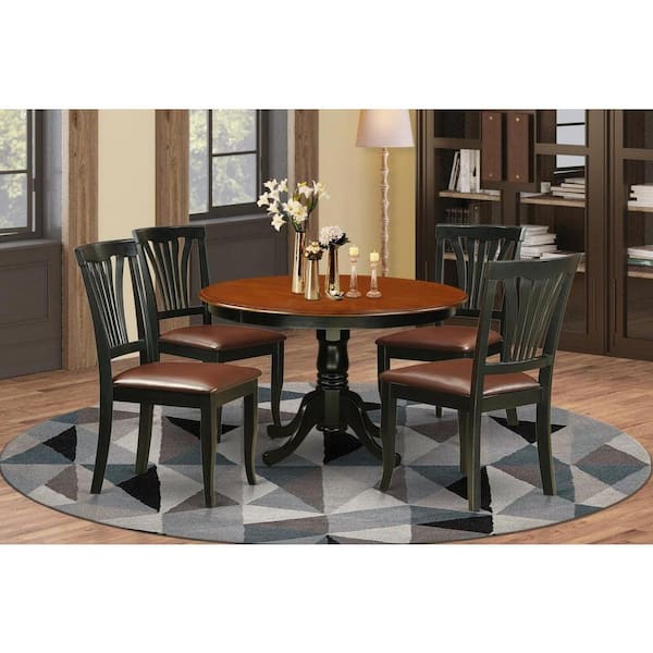 East West Furniture 5-Piece Round Black and Cherry Finish Solid Wood Top Dining table with 4 Chairs with Lattice Back
