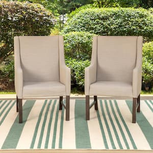 Beige Stationary Padded Textilene Metal Outdoor Dining Chair (2-Pack)