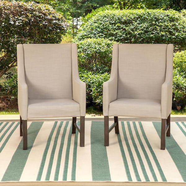 PHI VILLA Beige Stationary Padded Textilene Metal Outdoor Dining Chair (2-Pack)
