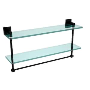 Montero 22 in. L x 11-3/4 in. H x 5-3/4 in. W 2-Tier Clear Glass Bathroom Shelf with Towel Bar in Matte Black