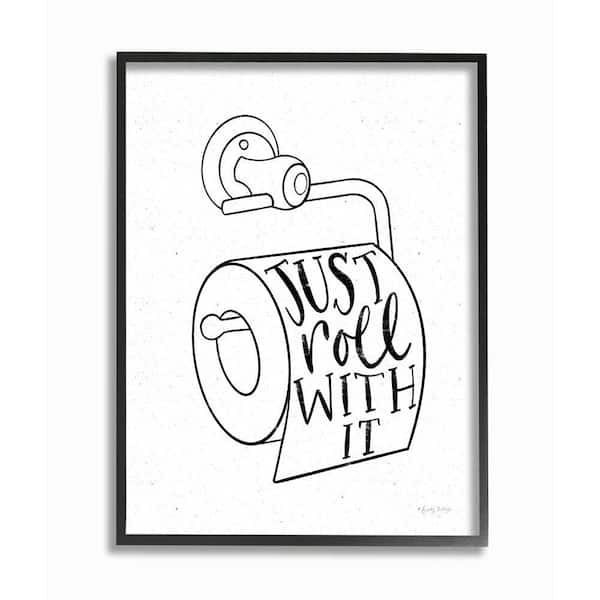 Stupell Industries Just Roll With Toilet Bathroom Humor Word Pun By Becky Thorns Framed Print Abstract Texturized Art 16 in. x 20 in.