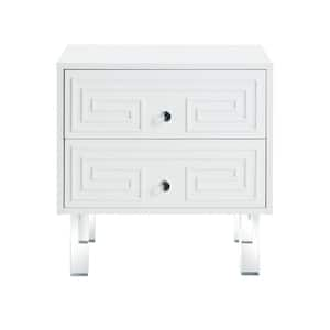 Isobel Greek Key White End Table Lacquered Lucite Leg Nightstand