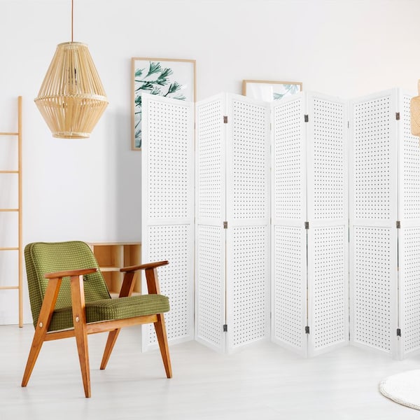 Think Lab HOME パーテーション Aoibox White 8 Panel Room Divider 5.6 ft. Pegboard Display