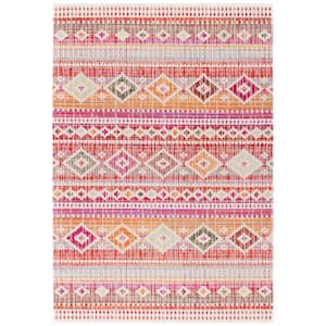 Montage Red/Fuchsia 6 ft. x 9 ft. Striped Tribal Ikat Indoor/Outdoor Patio  Area Rug