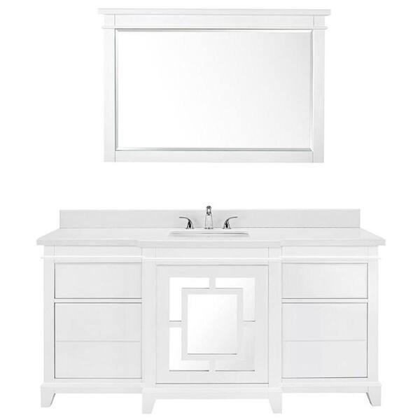 Luxe Wallingfold 66 in. Vanity in White with Quartz Vanity Top in White and Mirror