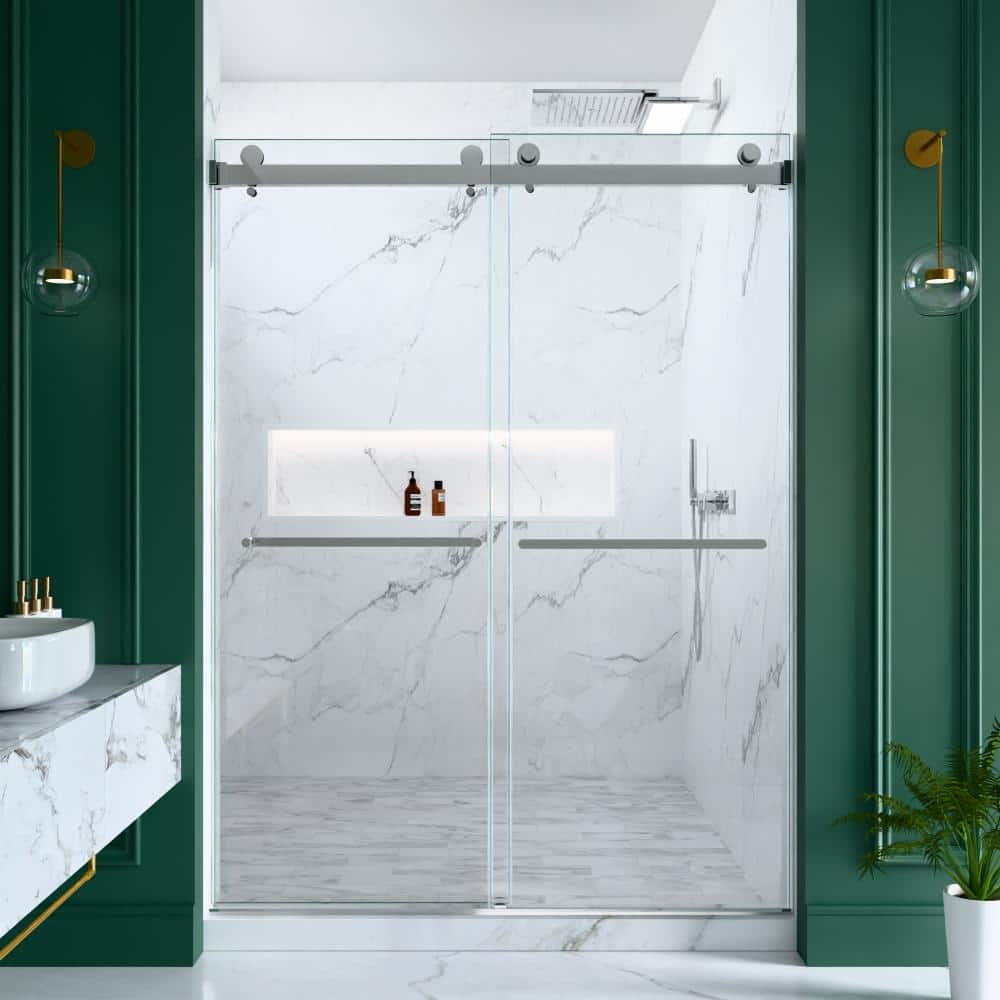 56-60 in. W x 80 in. H Frameless Double Sliding Shower Door, Chrome, 3/8 in. Thick Tempered Glass price history on PriceWatchPro