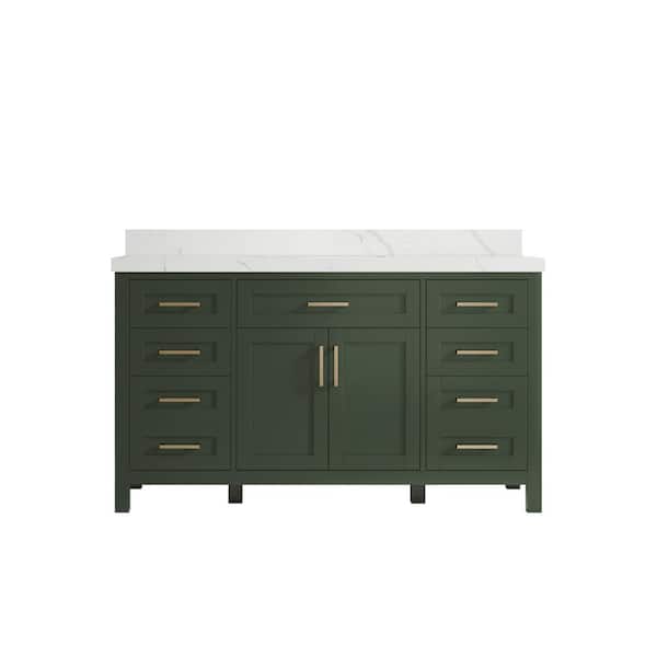 Willow Collections Cambridge 60 in. W x 22 in. D x 36 in. H Single Sink Bath Vanity in Pewter Green with 2 in Calacatta Quartz Top
