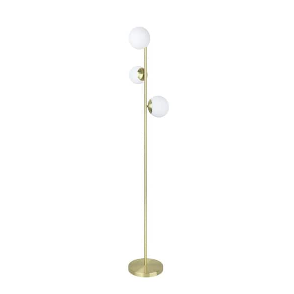 Satin Brass Tree Floor Lamp, White Globe Lamp Shade