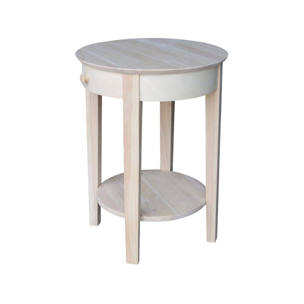 Round Solid Wood Accent Table with Storage Drawer