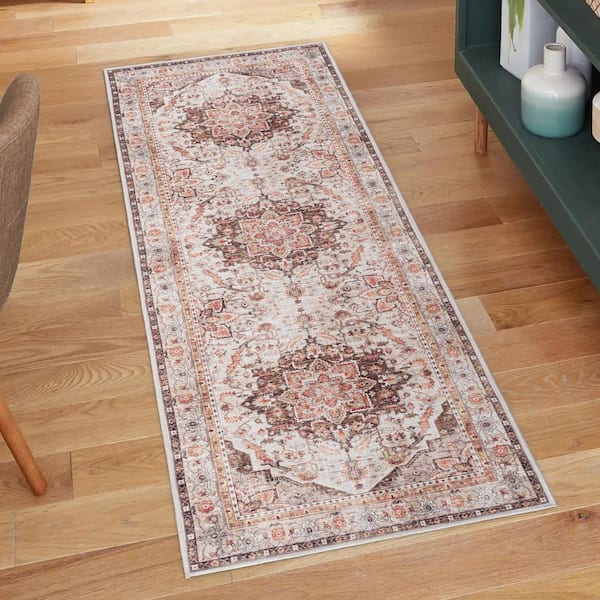 Soha Brown 2 ft. x 6 ft. Crystal Print Polyester Digitally Printed Runner Rug