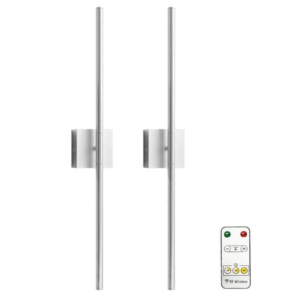 Emeritpro 2-Light Nickel Dimmable Timing LED Wall Sconce with Remote Control, Wireless Installation (2-Pack)