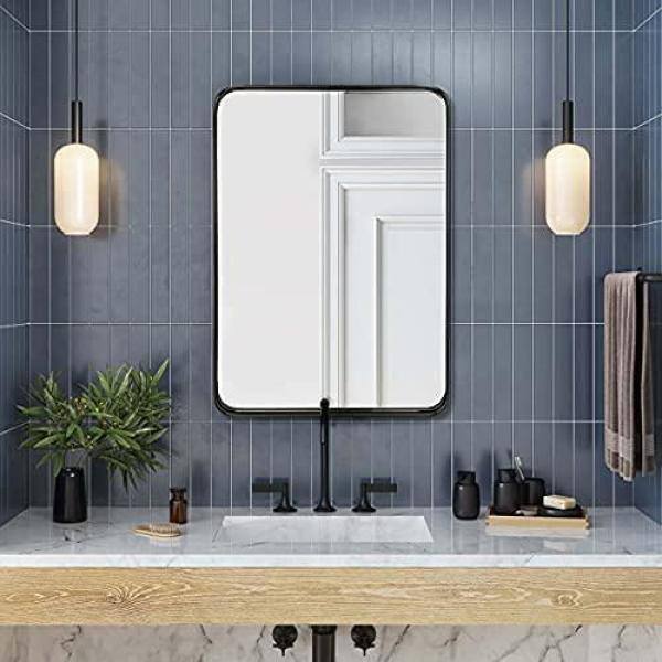 Matt Black Rounded Rectangle Bathroom Vanity Mirror 22x30"