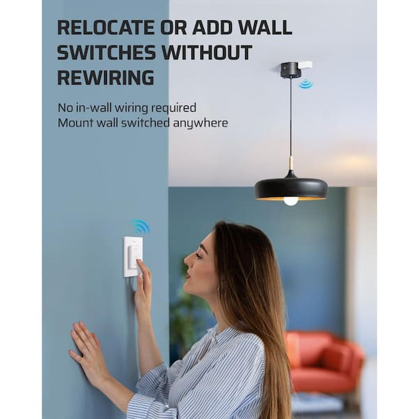 Outdoor Wireless Remote Control Light Wall Switch and Receiver Kit, IP65 Waterproof Rating-White