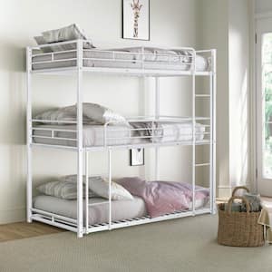 Paige White Triple Twin Bunk Bed with Full Metal Construction