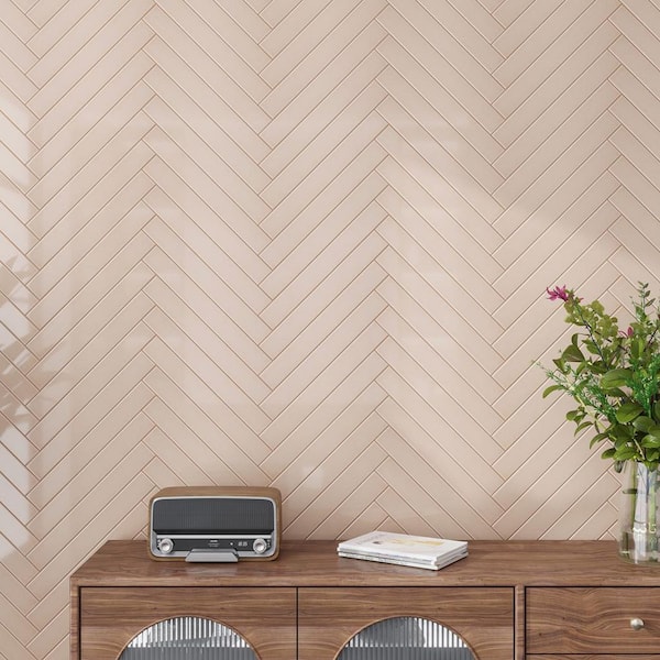 Horizonte 2 in. x 8 in. Glossy Powder Pink Ceramic Subway Wall Tile Sample