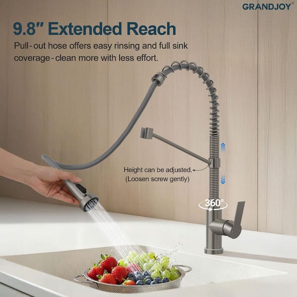 GRANDJOY 21 in. H LED Stainless Steel 1-Handle Pull Down Sprayer