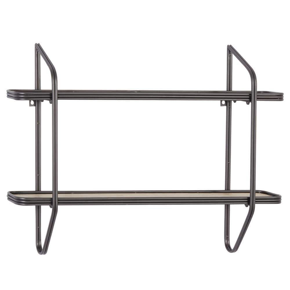 DANYA B 29 in. 2-Tier Black Ledge Wall Shelf Entryway or Bathroom Organizer  with Five Hanging Coat or Towel Hooks XF190712BK - The Home Depot