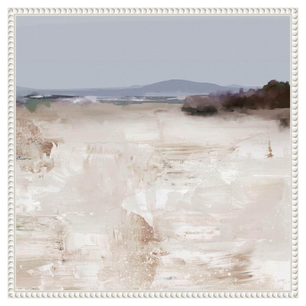 Serene Shoreline Abstract Landscape Canvas with Beaded Frame