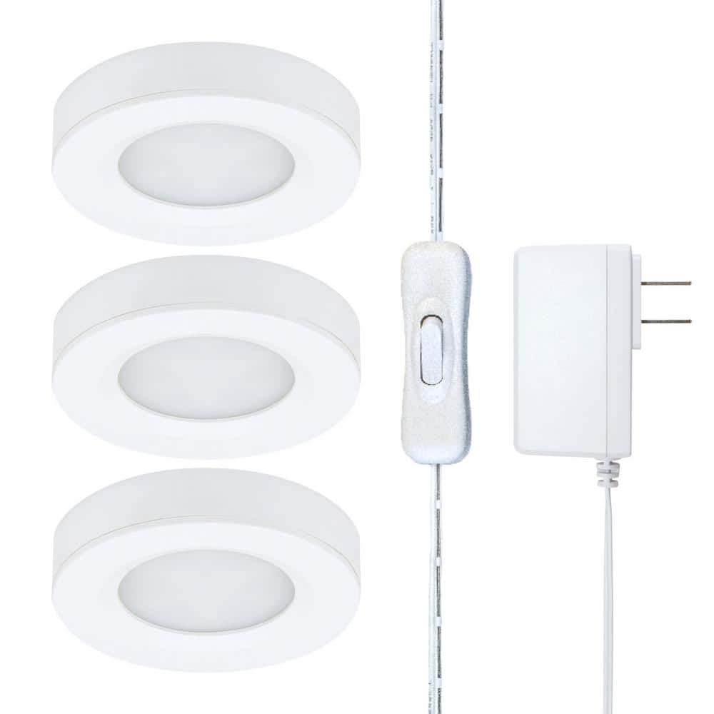 Warm White LED Puck Light Kit with Switch, 3-Pack