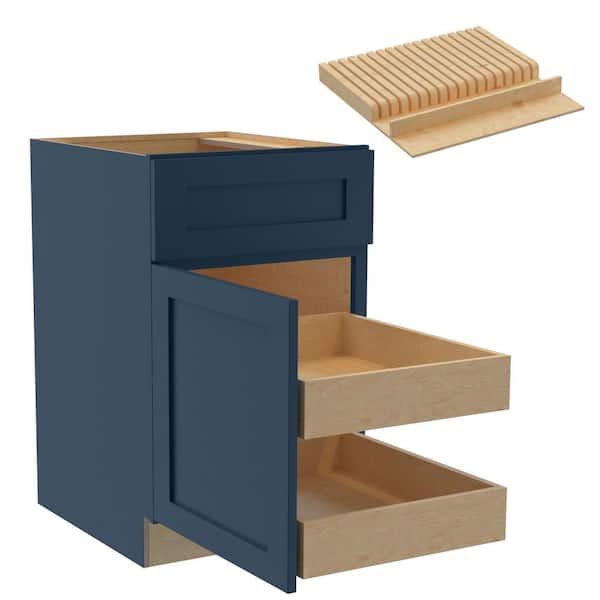Home Decorators Collection Newport 21 in. W x 24 in. D x 34.5 in. H Assembled Plywood Base Kitchen Cabinet in Mythic Blue with 2ROT Knife Block LH