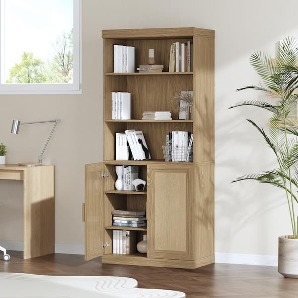 Lirago 72 in. Tall Light Brown Wood 5-Shelf Bookcase with Adjustable Shelves