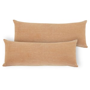 Stone Burnt Orange Solid Color Stonewashed 14 in. x 36 in. Indoor Throw Pillow (Set of 2)