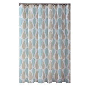 PEVA 70 in. x 72 in. Beige and Blue Leaf Design Shower Curtain