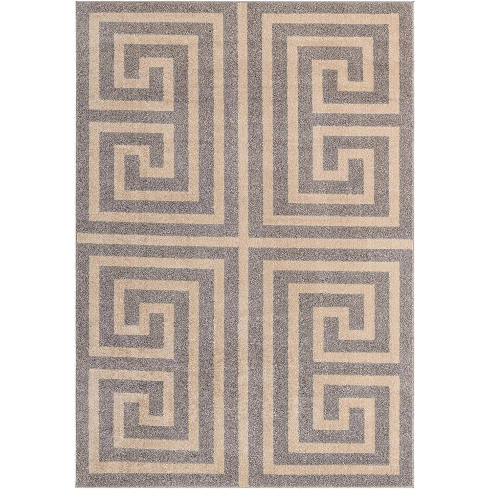 Hera Geometric Gray Synthetic 7'x10' Indoor Area Rug