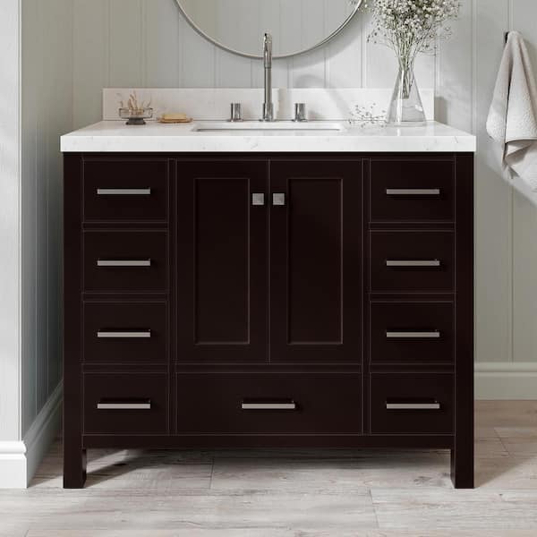 ARIEL Cambridge 42 in. W x 22 in. D x 36 in. H Single Rectangle Sink Bath Vanity in Espresso with Carrara White Quartz Top