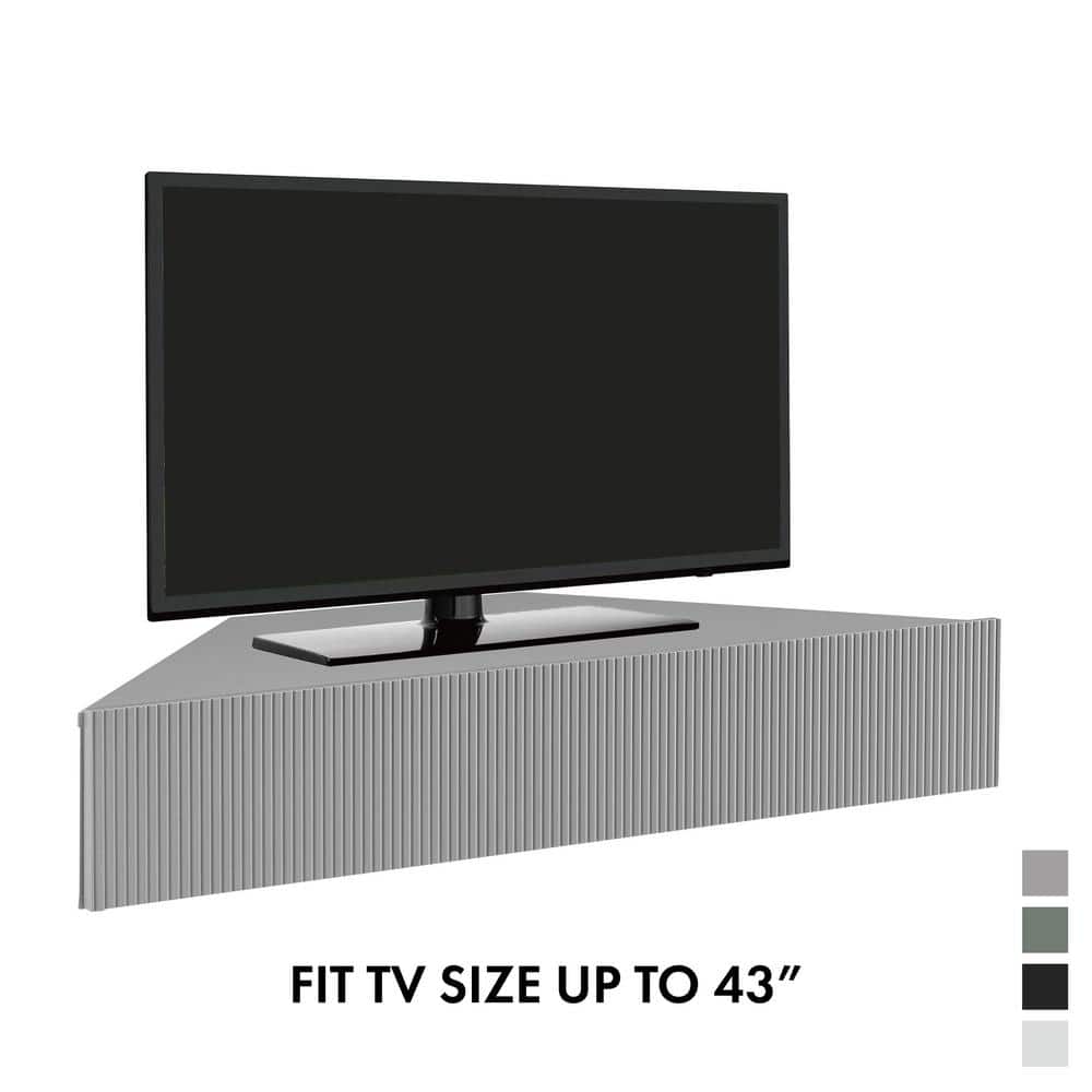 White 47-Inch Wood Corner Floating TV Console with Cabinet