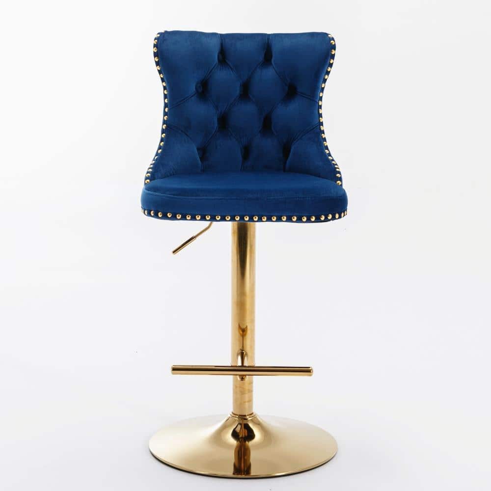 Blue Velvet Swivel Adjustable Height 25-33 Inch Tufted Bar Stools with Backs Set of 2 durable construction price history on PriceWatchPro