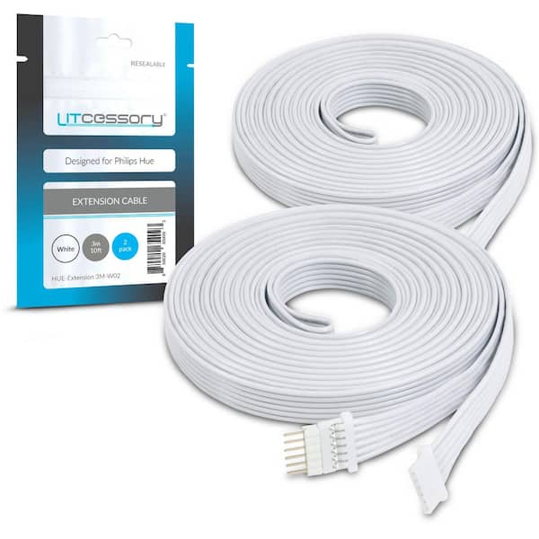 LITCESSORY Extension Cable for Philips Hue Lightstrip Plus (10 ft. 2-Pack, White - Micro 6-Pin V4)