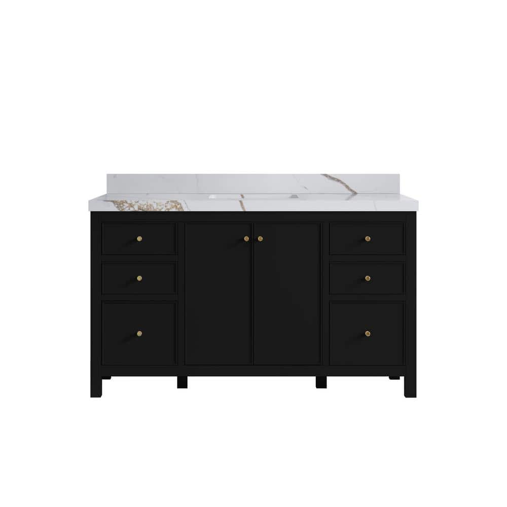Chicago 60 in. W x 22 in. D x 36 in. H Single Sink Bath Vanity in Black with 2 in. Calacatta Gold Qt. Top price history on PriceWatchPro