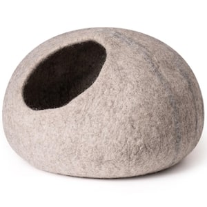 Beige Cat Cave Bed Handmade Wool Cat Bed Cave Cat House with Mouse Toy